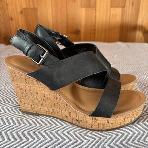 Franco Sarto Black Cork Wedge Sandals